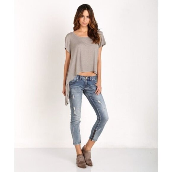 Revolve LNA Ribbon Tee Top T-Shirt Asymmetric Hem Short Sleeve Tie up Sides XS - Picture 4 of 16